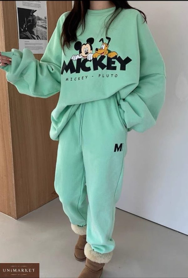 Замовити в інтернеті м'ятний спортивний костюм Mickey оверсайз (розмір 42-48) для жінок