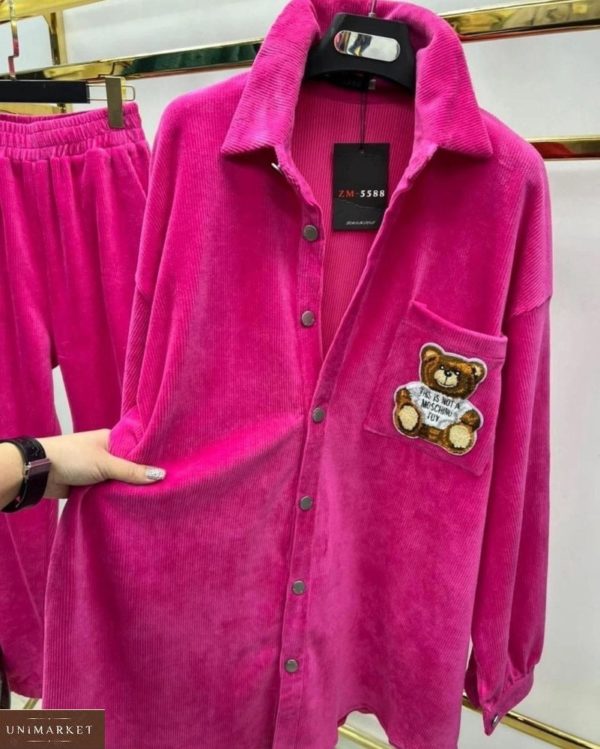 Заказать в интернете малиновый вельветовый костюм с рубашкой для женщин