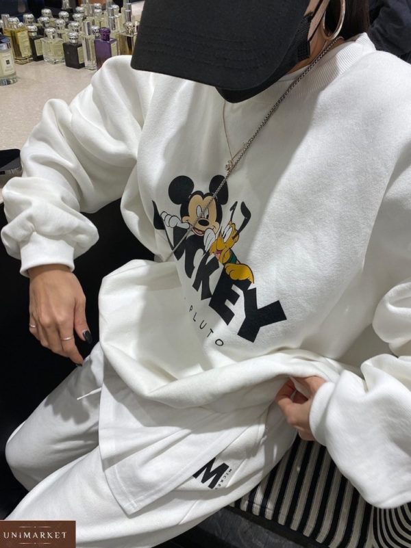 Купить женский белый спортивный костюм Mickey оверсайз (размер 42-48) онлайн