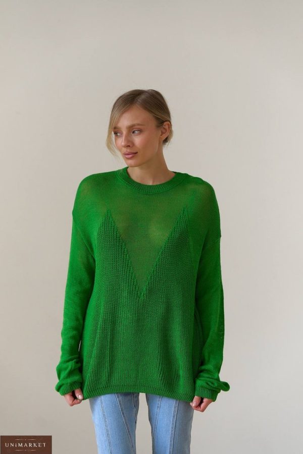 Замовити жіночий Оверсайз джемпер зі спущеним рукавом зелений за низькими цінами
