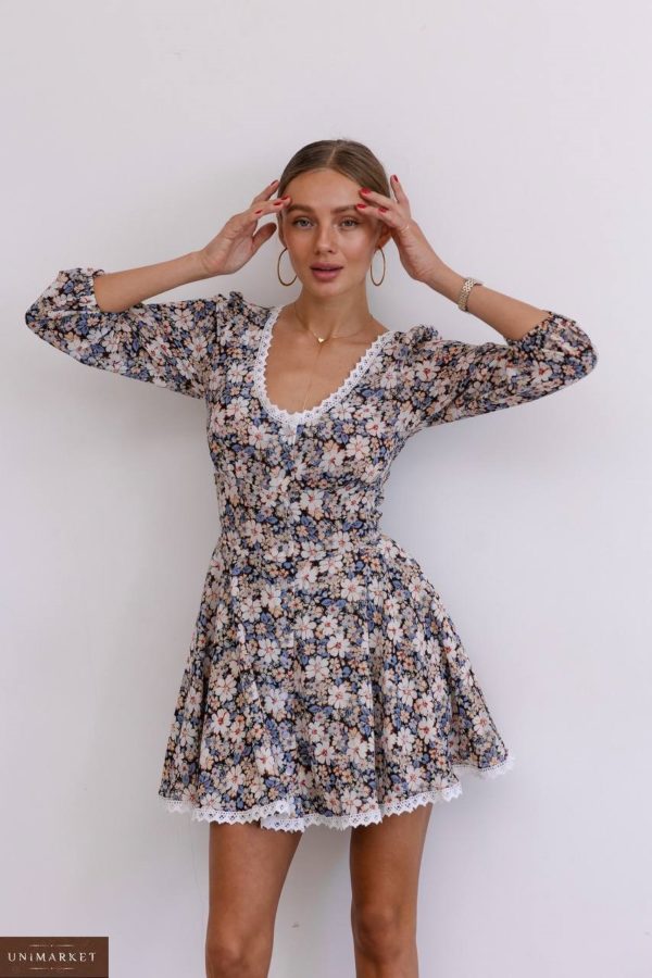 Купити блакитну жіночу Шифонову сукню міні на ґудзиках в Україні