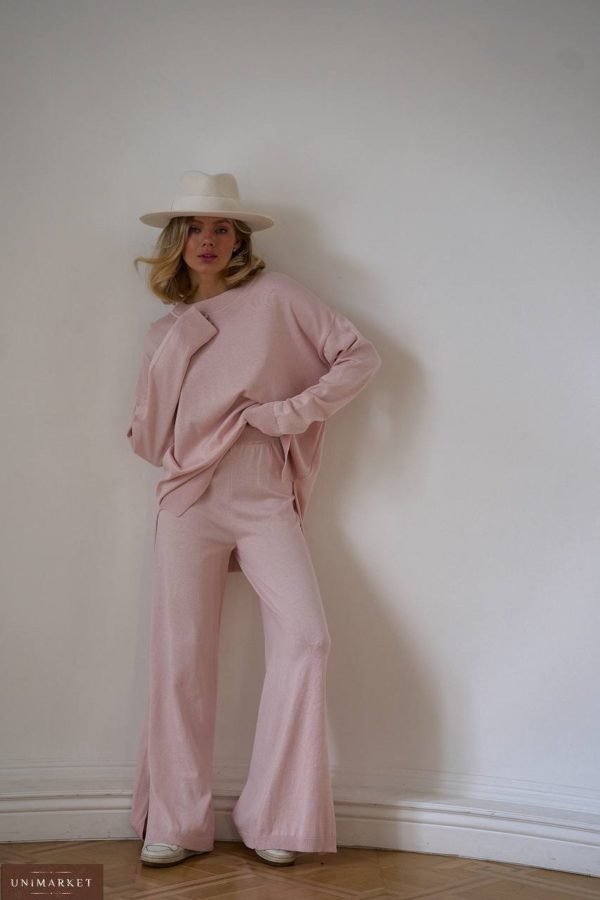 Замовити за низькими цінами жіночий Трикотажний костюм з розрізами рожевого кольору