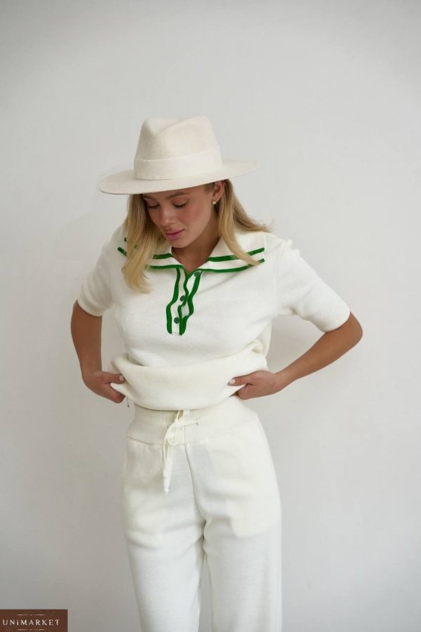 Замовити білого кольору жіночий Трикотажний костюм з окантовкою (розмір 42-48) в Україні
