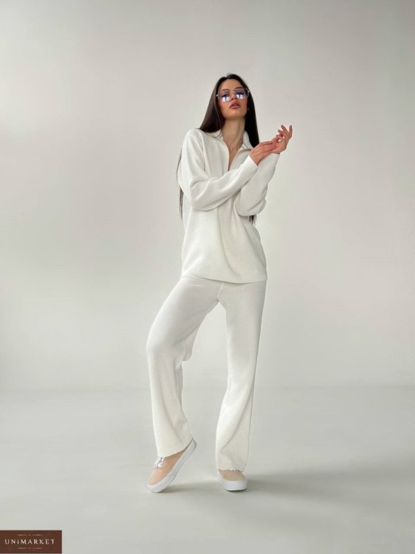 Купити Структурний костюм зі змійкою жіночий в Україні білого кольору