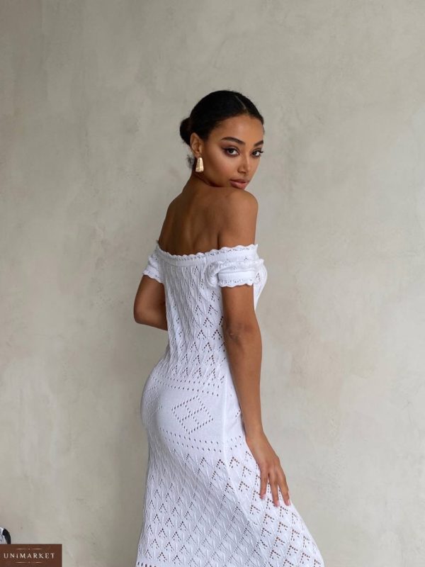 Купить выгодно белое Вязаное платье с открытыми плечами в интернете для женщин