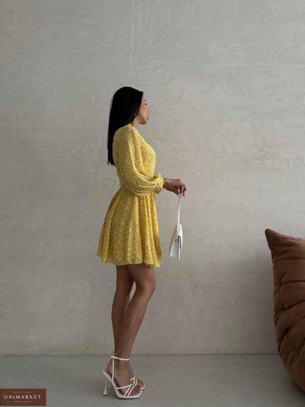 Заказать Шифоновое платье мини на крестины по скидке желтое для женщин в Украине