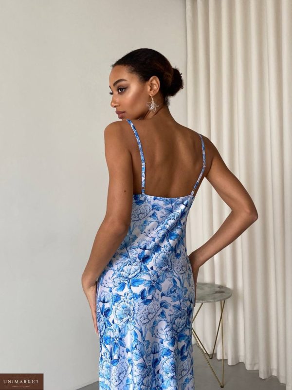 Купити Принтоване блакитне плаття комбінація на розпродажі в Україні жіноче