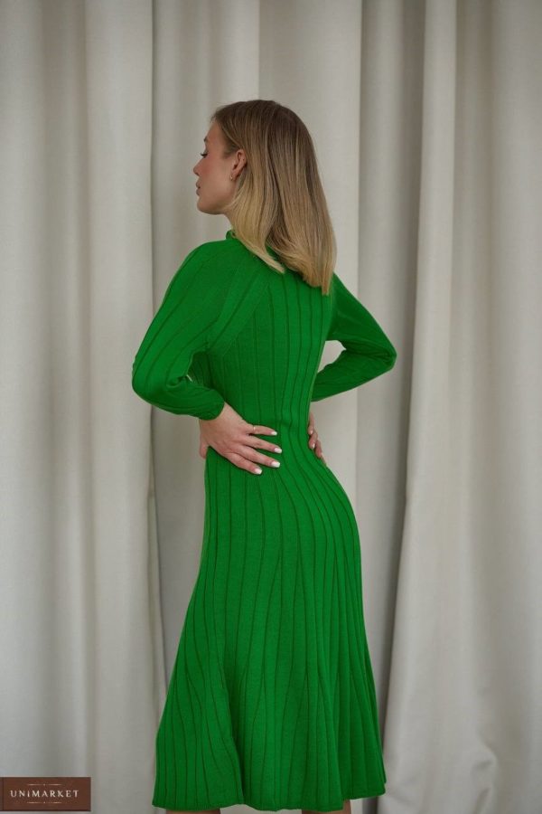 Заказать онлайн женское зеленое Трикотажное платье с расклешенной юбкой в Украине