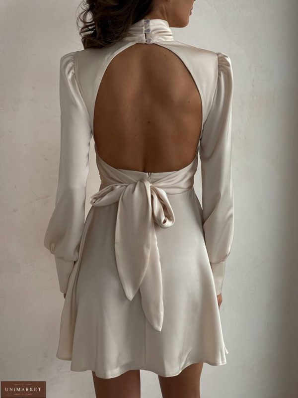 Заказать в Украине Шелковое платье с открытой спиной на выпускной, на свадьбу женское кремового цвета