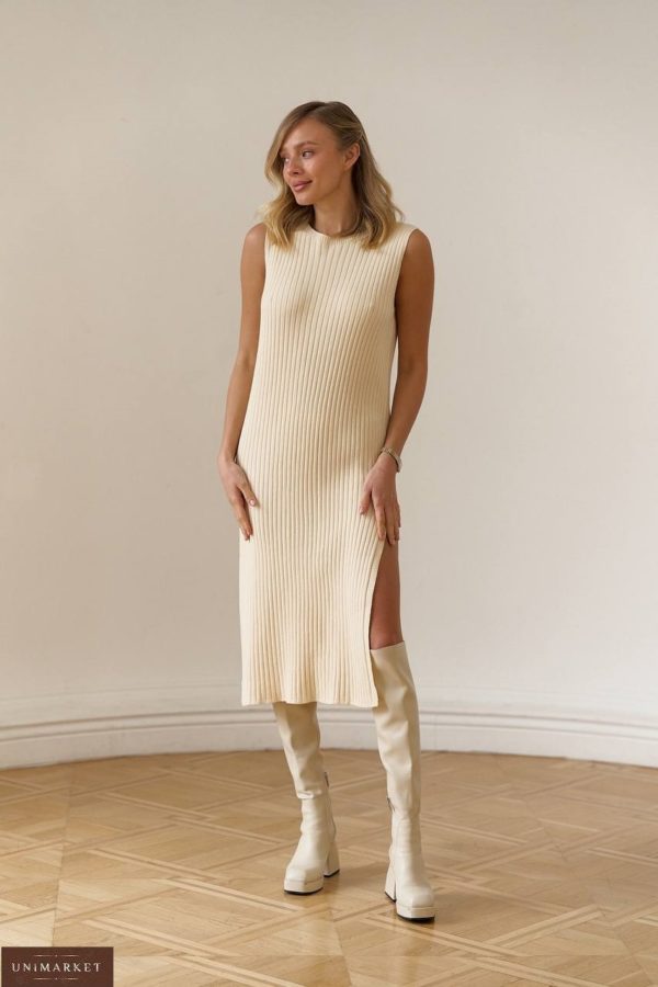 Купити бежеву Безшовну трикотажну сукню (розмір 40-48) для жінок в Україні зі знижкою