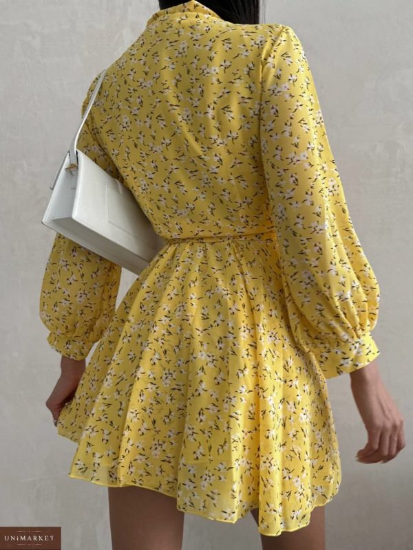 Купить выгодно женское желтое Шифоновое платье мини по низким ценам