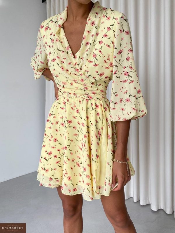Замовити в інтернеті лимонне Шифонове плаття міні для жінок