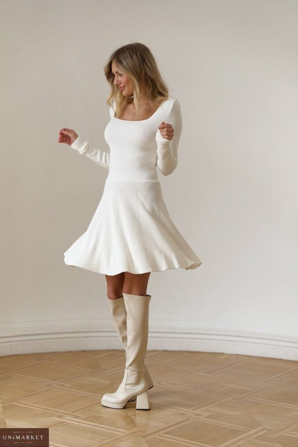 Купити молочне жіноче Трикотажне міні-плаття в Україні
