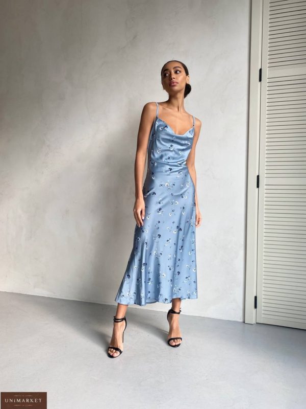 Приобрести в интернете голубое Принтованное платье комбинация для женщин
