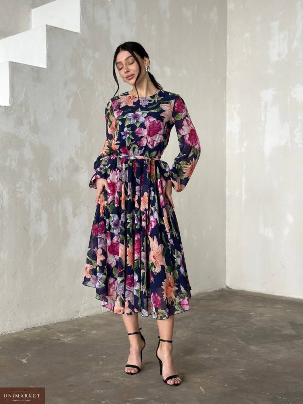 Замовити онлайн жіноче Шифонове плаття з довгим рукавом бузкового кольору