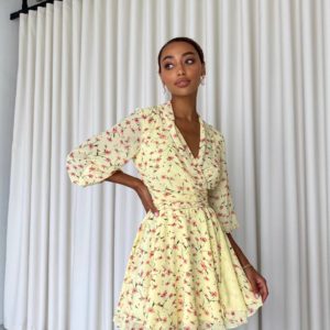 Купити жіноче Шифонове плаття міні лимонного кольору онлайн недорого