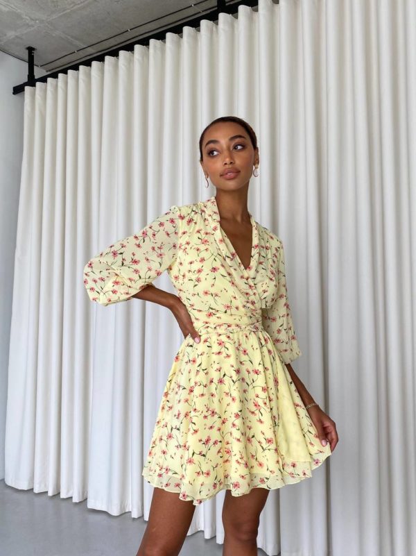 Купить женское Шифоновое платье мини лимонного цвета онлайн недорого