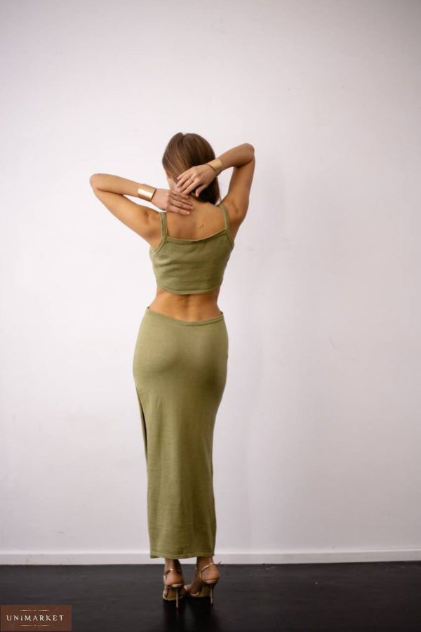 Купити за низькими цінами жіночу трикотажну сукню з вирізами хакі онлайн