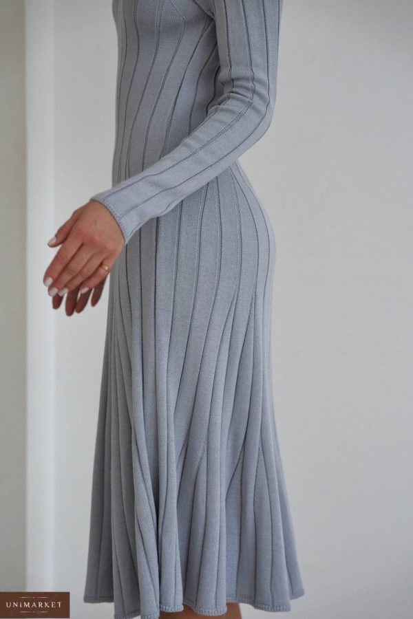 Купити онлайн дешево сіре Трикотажне плаття з розкльошеною спідницею жіноче