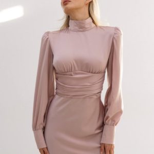 Заказать онлайн женское Элегантное платье с открытой спиной пудра дешево