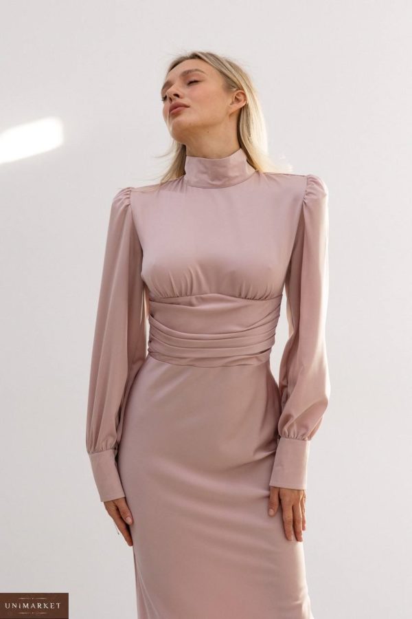 Замовити онлайн жіноче Елегантне плаття з відкритою спиною пудра дешево