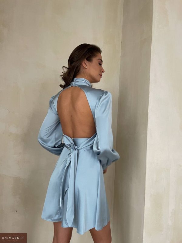 Приобрести голубое Шелковое платье женское с открытой спиной в Украине