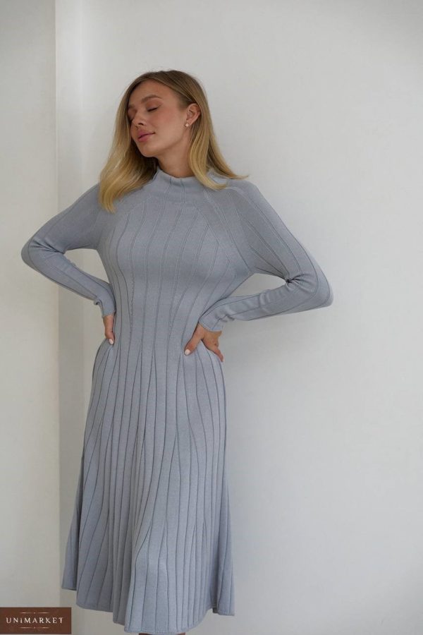 Придбати на подарунок жіночу Трикотажну сукню з розкльошеною спідницею в інтернеті сірого кольору