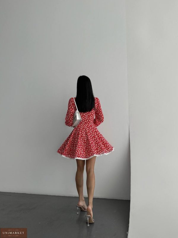 Замовити онлайн жіноче Шифонове плаття міні червоне на ґудзиках