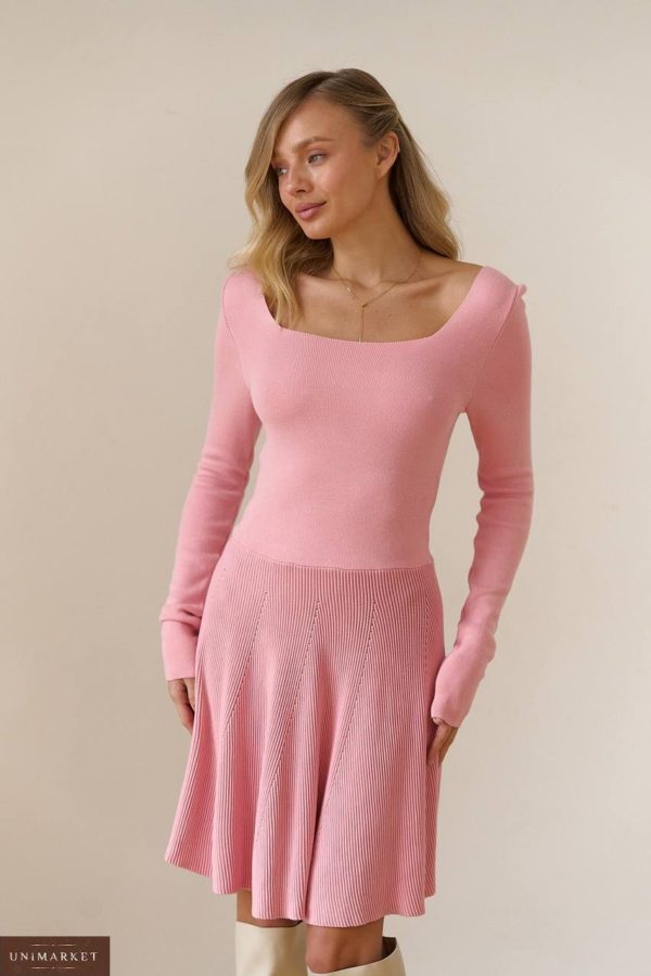 Заказать онлайн розовое Трикотажное мини платье для женщин