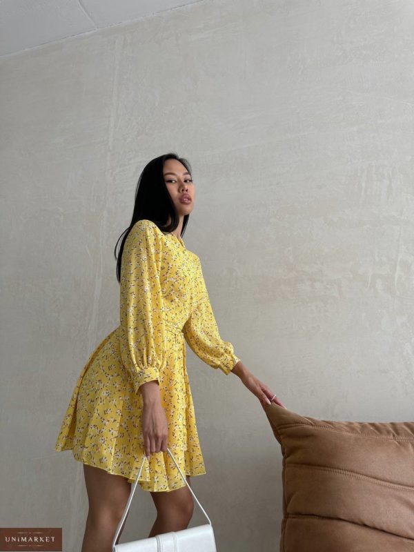 Купити в Україні Шифонове плаття міні жовте жіноче дешево
