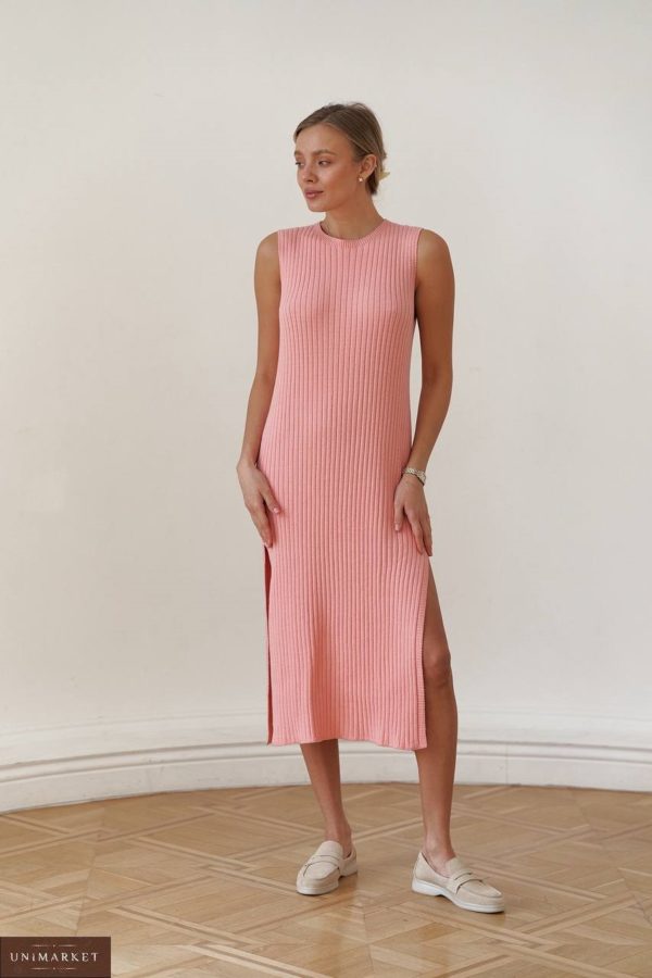Купить цвета пудра Бесшовное трикотажное платье женское (размер 40-48) недорого
