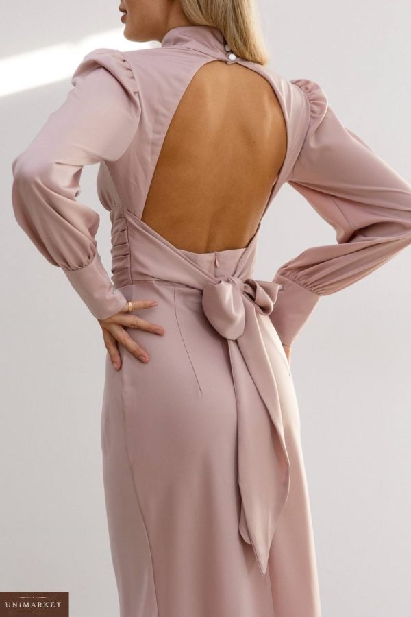 Заказать в Украине Элегантное платье с открытой спиной цвета пудра женское по скидке
