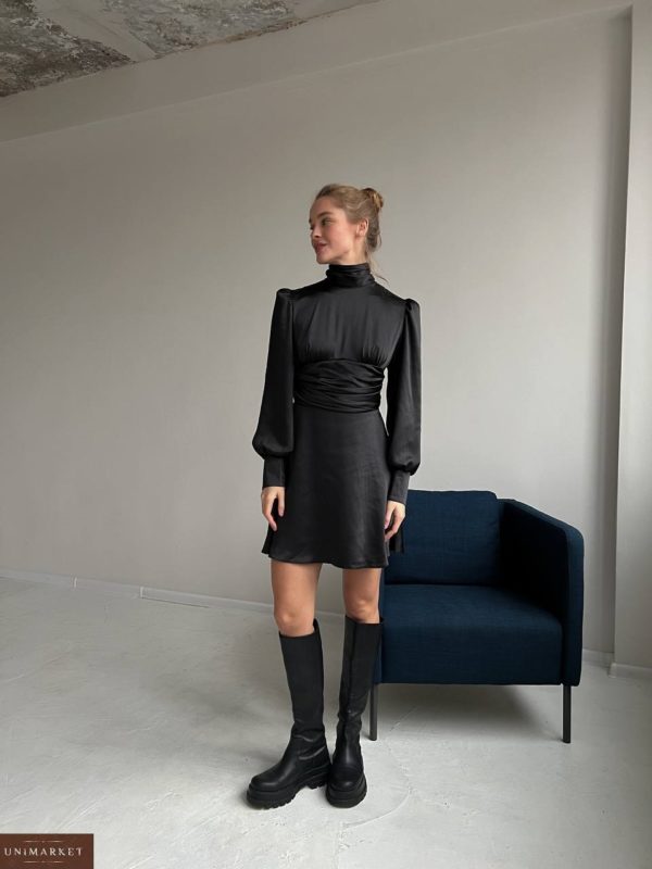 Купить в интернете черное Шелковое платье с открытой спиной для женщин