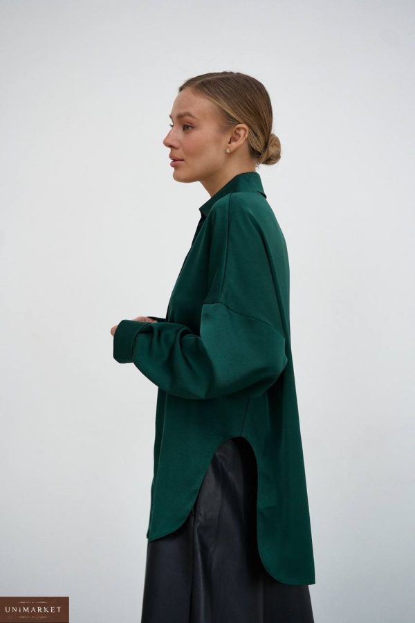 Замовити зелену жіночу Подовжену шовкову сорочку (розмір 42-48) в Україні