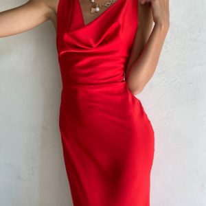 Купить на праздник красное Вечернее шелковое платье для женщин