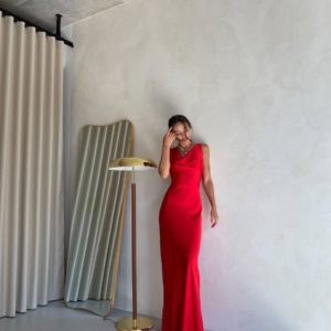 Купить красное женское Вечернее шелковое платье в Украине