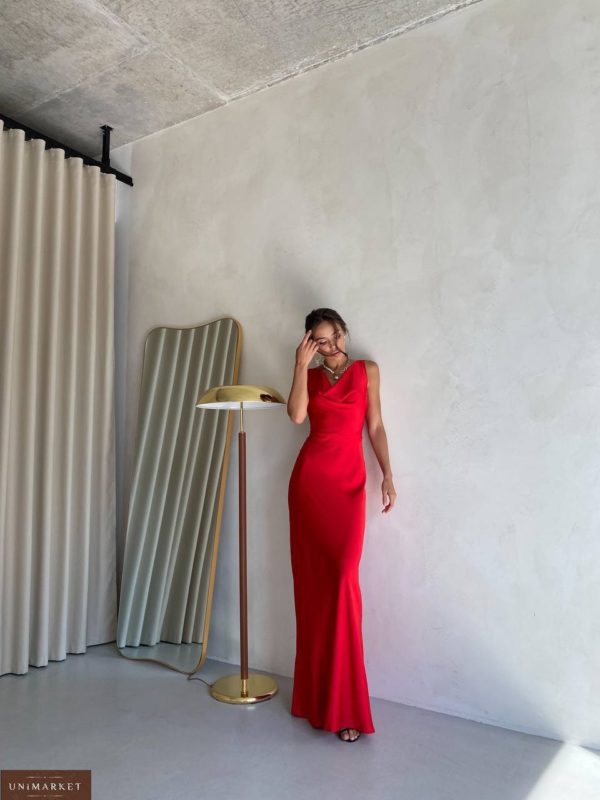 Купити червону жіночу Вечірню шовкову сукню в Україні