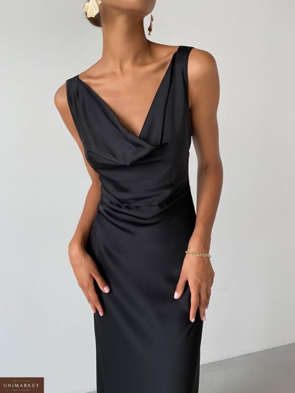 Замовити дешево жіночу Вечірню шовкову сукню чорного кольору