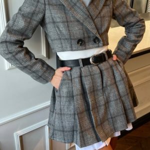 Купить серый Костюм в клетку: пиджак и юбка онлайн для женщин