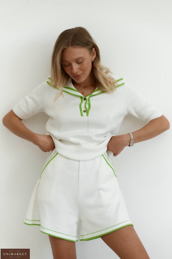 Заказать онлайн женский Трикотажный костюм с шортами (размер 40-48) белый