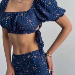 Купить синий женский Костюм: юбка макси+топ по скидке