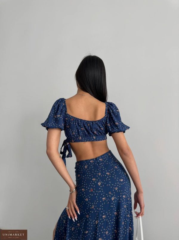 Замовити жіночий Костюм: спідниця максі+топ синього кольору онлайн