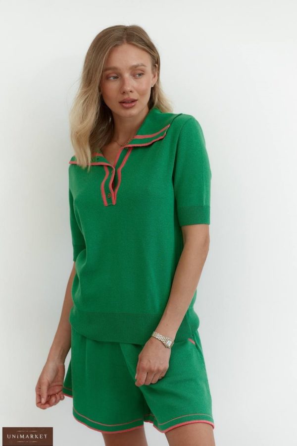 Замовити онлайн зелений Трикотажний костюм із шортами (розмір 40-48) для жінок