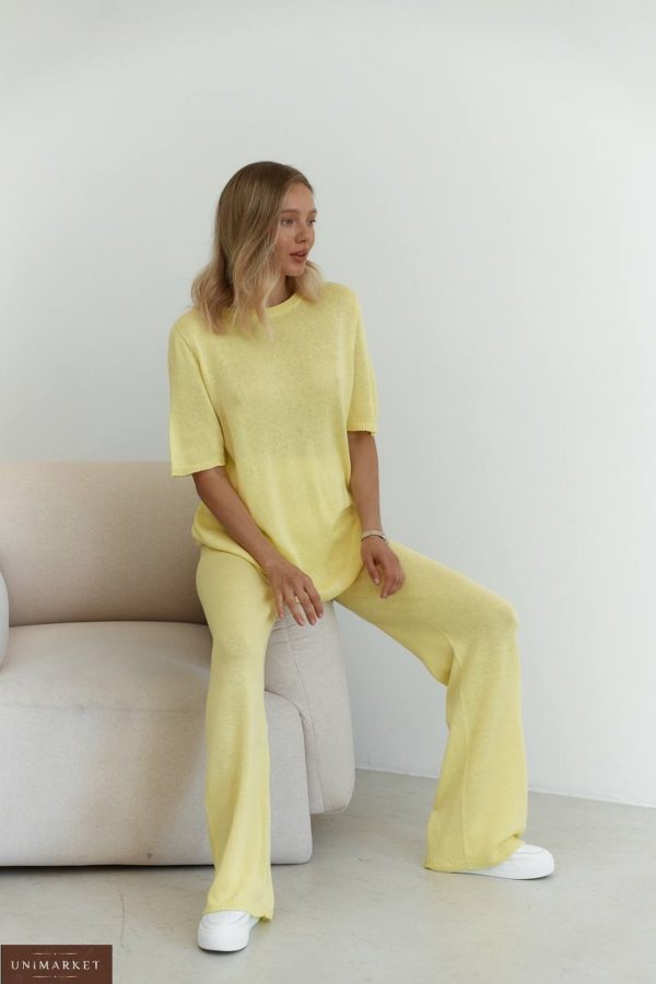 Купить в Украине женский желтый Бесшовный вязаный костюм (размер 42-48)