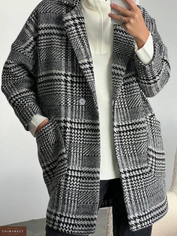 Придбати онлайн Пальто оверсайз у клітку сіре жіноче