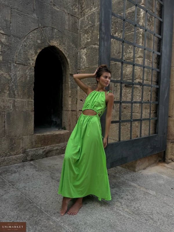 Заказать летнее женское Длинное платье с вырезами салатовое онлайн