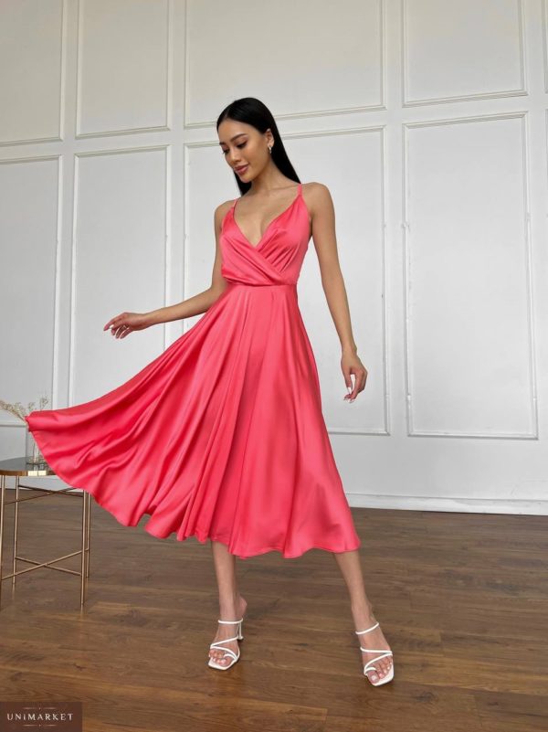 Приобрести Платье миди с открытой спиной коралловое онлайн для женщин