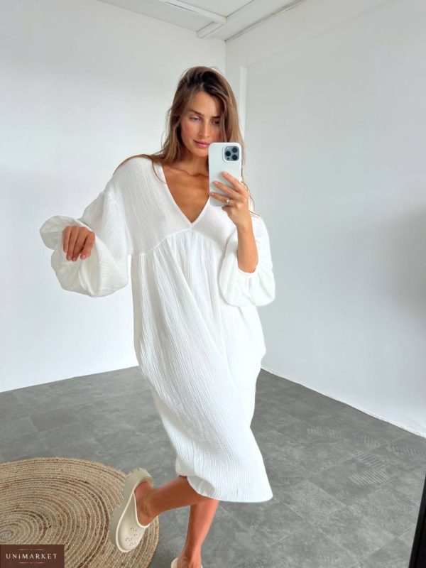 Заказать дешево белое Платье свободного кроя из муслина для женщин
