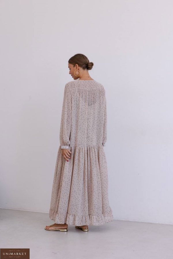 Купить онлайн беж женское Шифоновое платье оверсайз в горошек