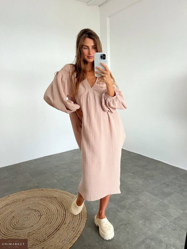 Заказать по низким ценам розовое Платье свободного кроя из муслина для женщин